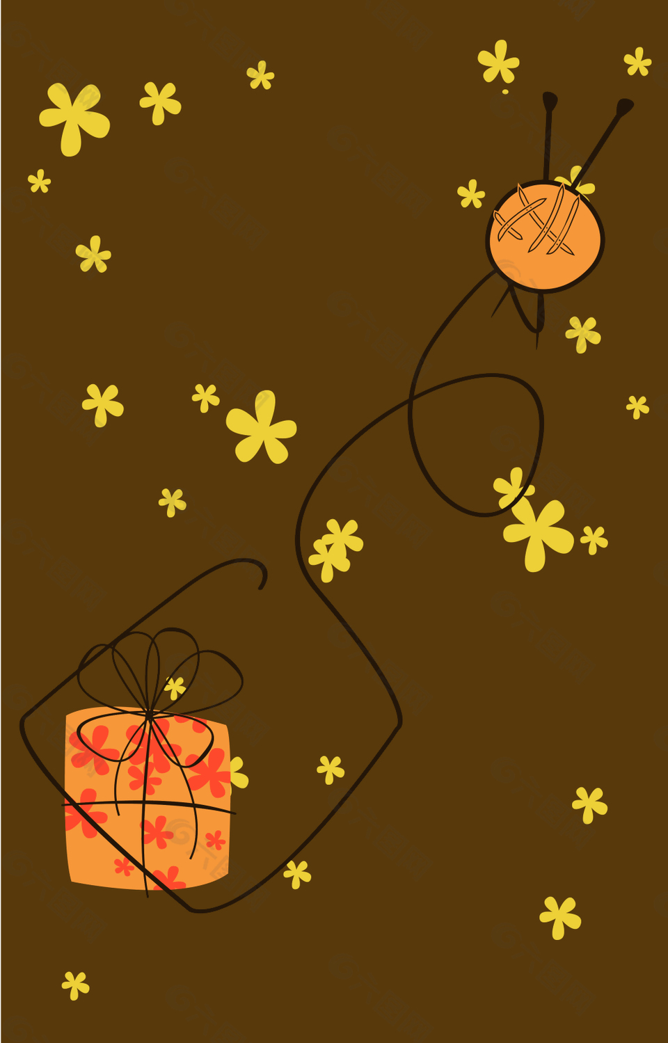棕色礼盒和圆球背景素材