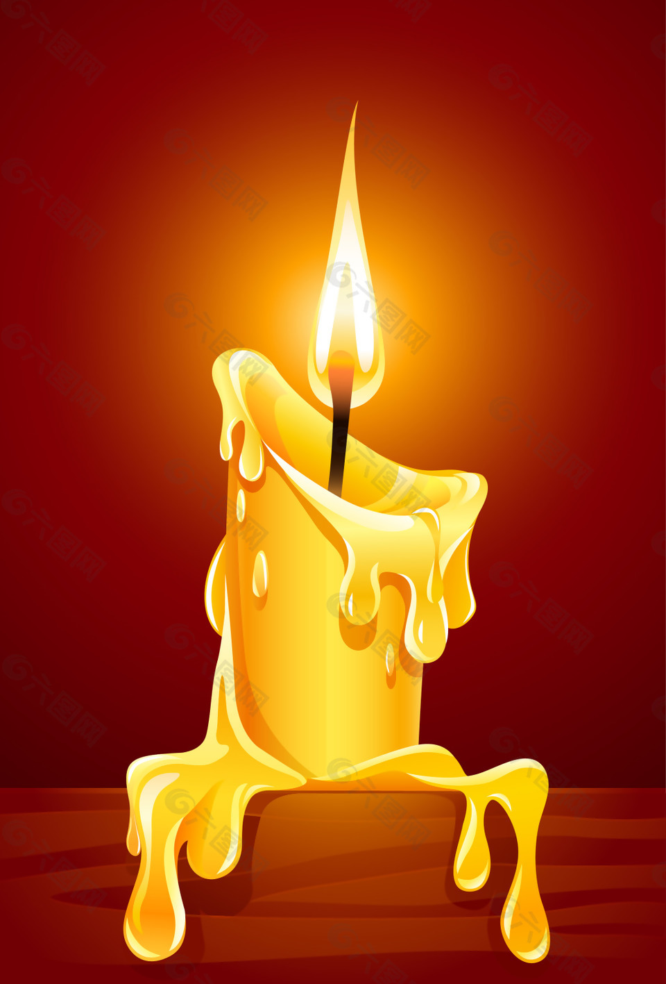 矢量黄色蜡烛火焰红底背景素材
