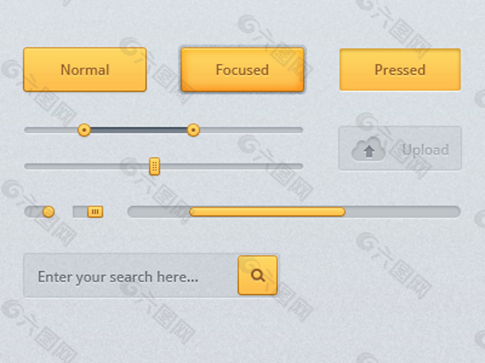 橙色的网页按钮进度条搜索框素材