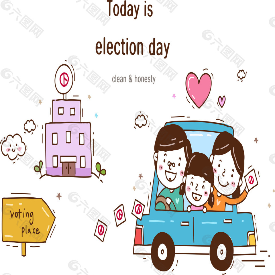选举日宣传卡通人物卡车宣传矢量素材