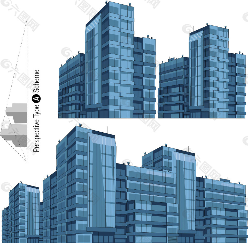 簡約城市高樓建築插畫