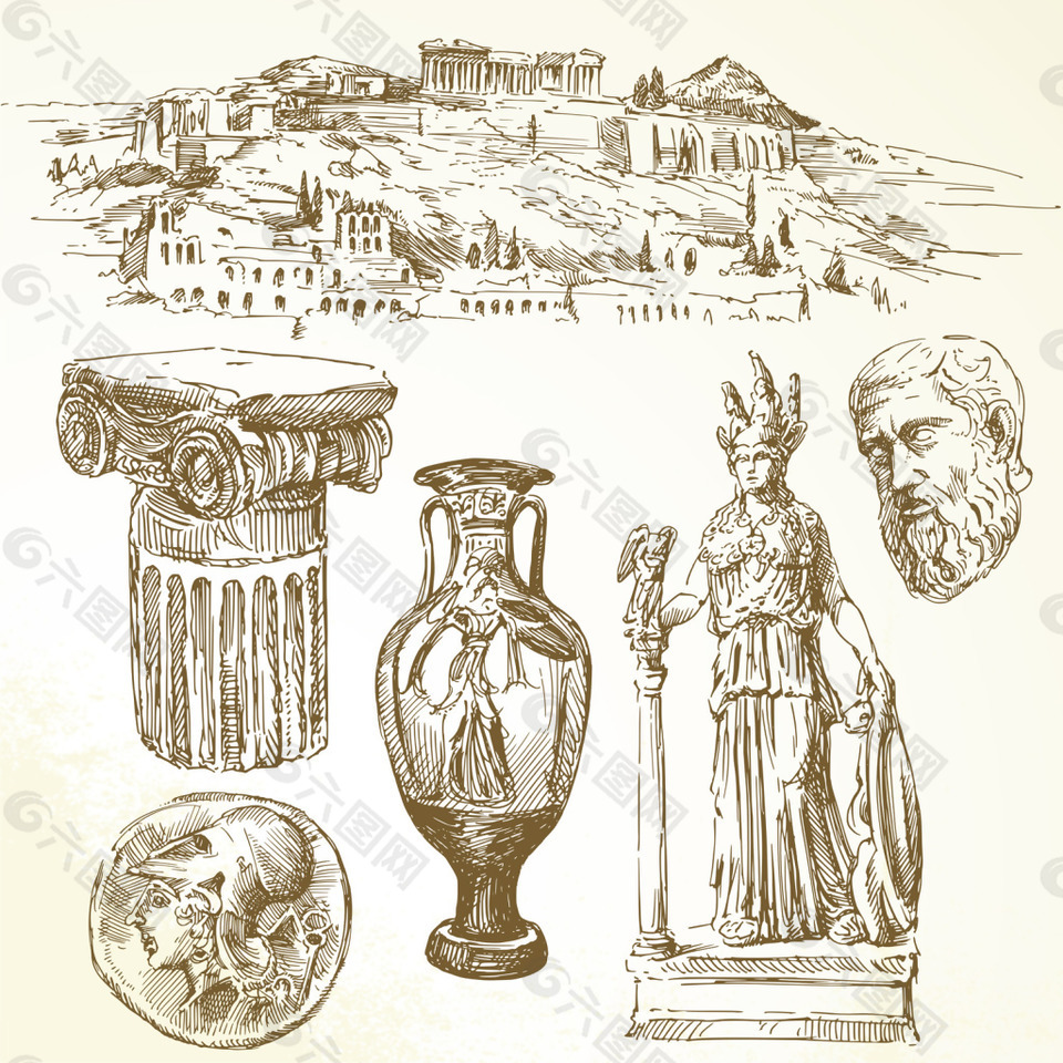 希腊神话雕塑元素矢量设计元素素材免费下载(图片编号:8908845)-六