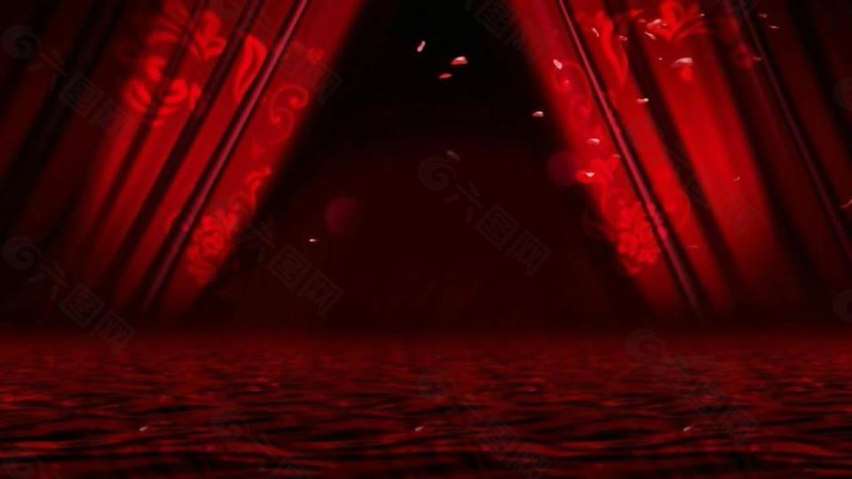 红色舞台帘幕动态打开视频素材