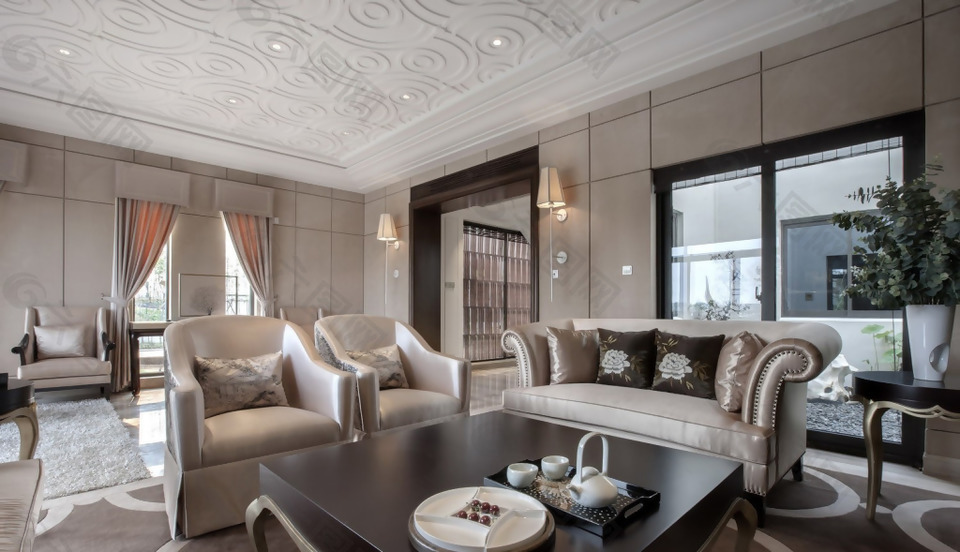 别墅欧式风格高贵典雅客厅设计效果图
