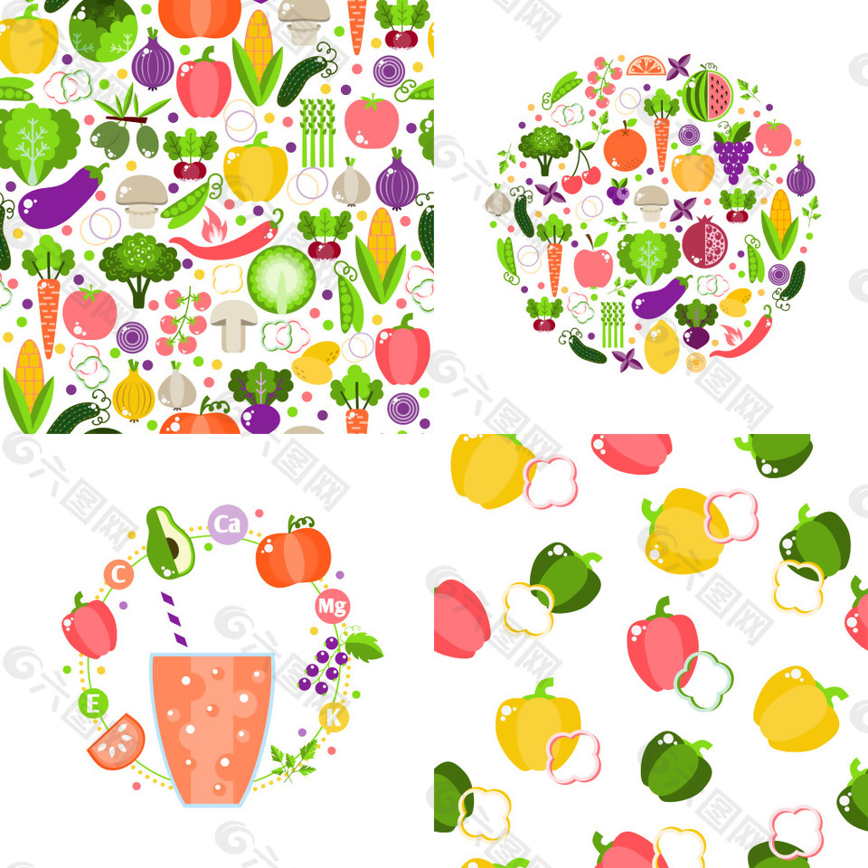 卡通创意水果和蔬菜背景