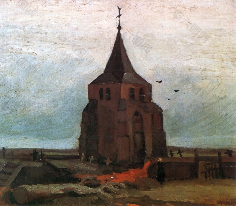 田野里的教堂油画