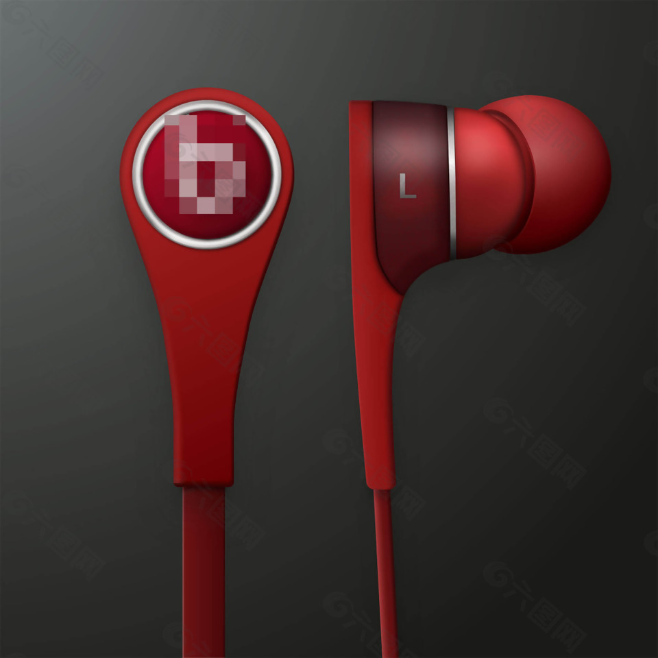 红色入耳式耳机sketch素材