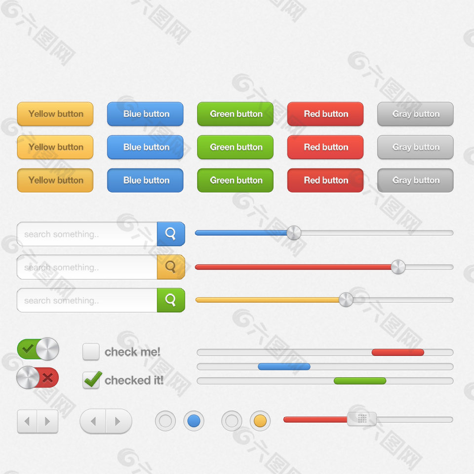 彩色网页按钮搜索就进度条滑块勾选框素材