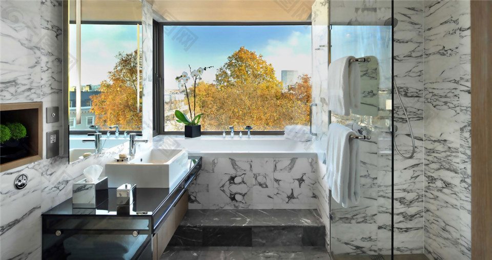 现代欧式时尚浴室大理石墙面装修效果图