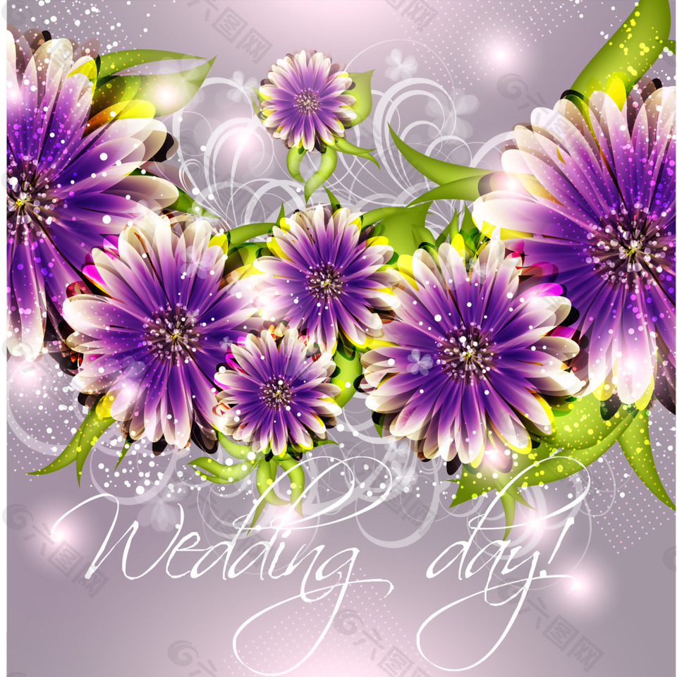尊贵紫色花朵浪漫婚礼矢量素材