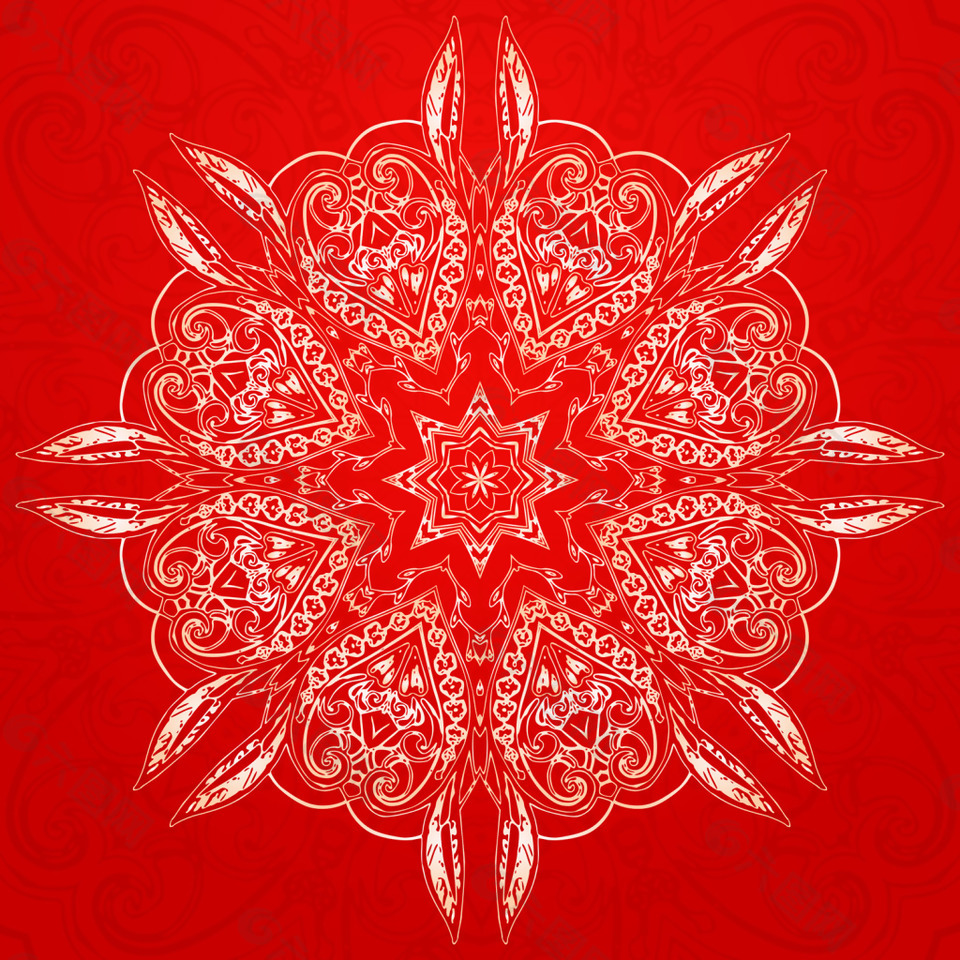 红色花边纹饰矢量素材