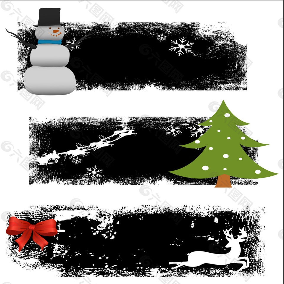 雪人圣诞树矢量卡通装饰素材