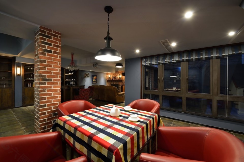 室内餐厅桌布现代创意装修效果图
