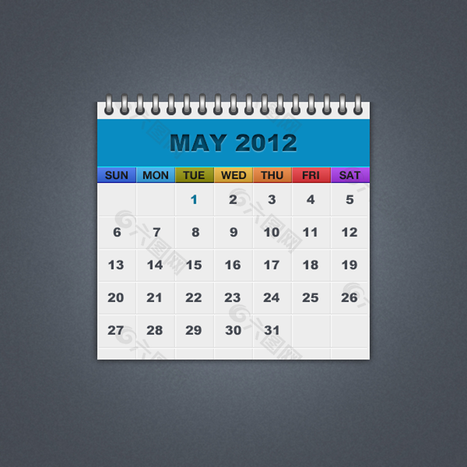 蓝色悬挂式网页日历设计素材