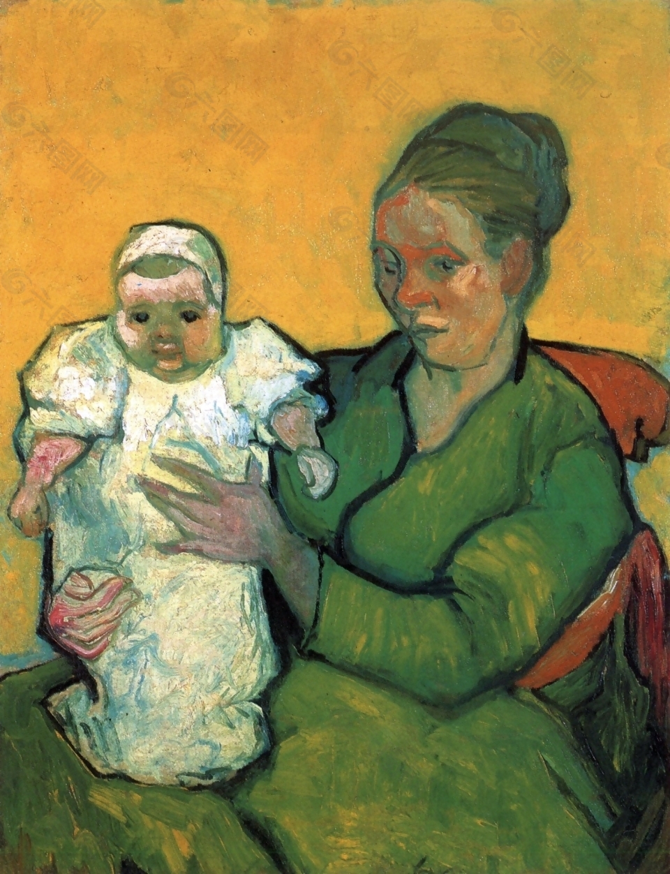 抱着孩子的妈妈油画人物装饰画素材