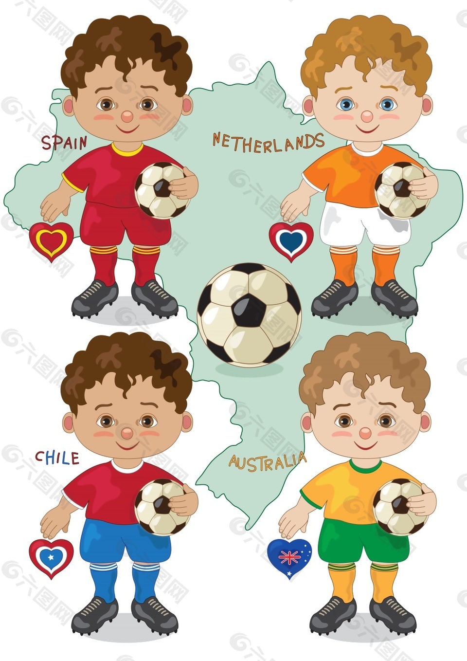 彩色插画儿童与足球矢量素材