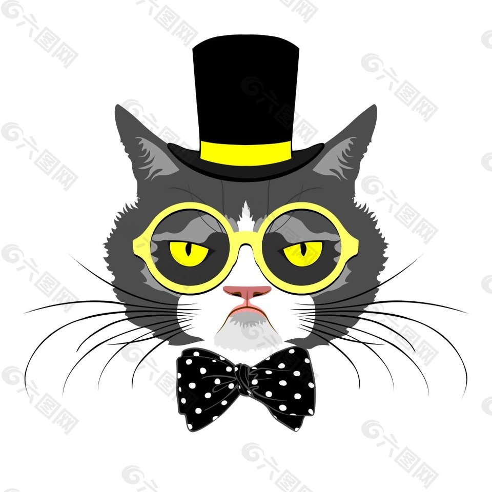 小猫可爱黄色眼镜动物绅士矢量素材