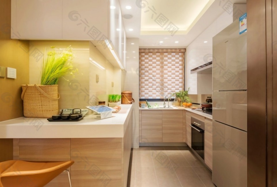 L型温馨简约风室内设计厨房效果图源文件