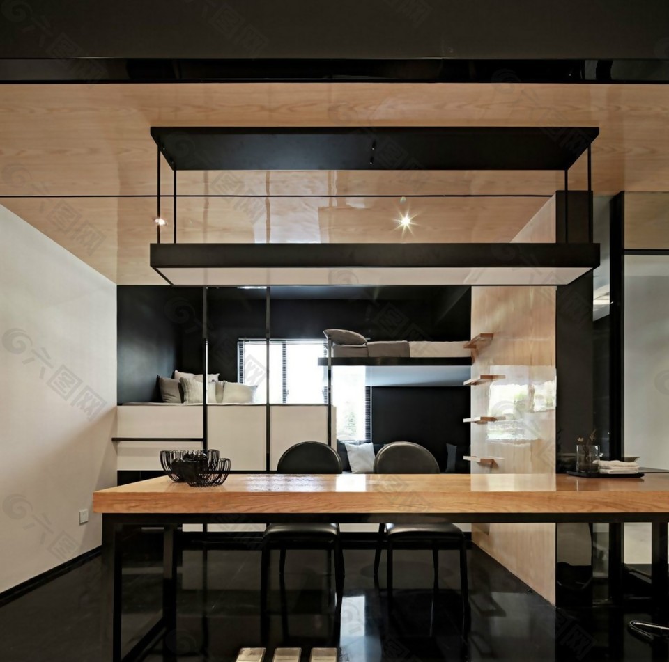 简约风室内设计餐厅木质餐桌效果图