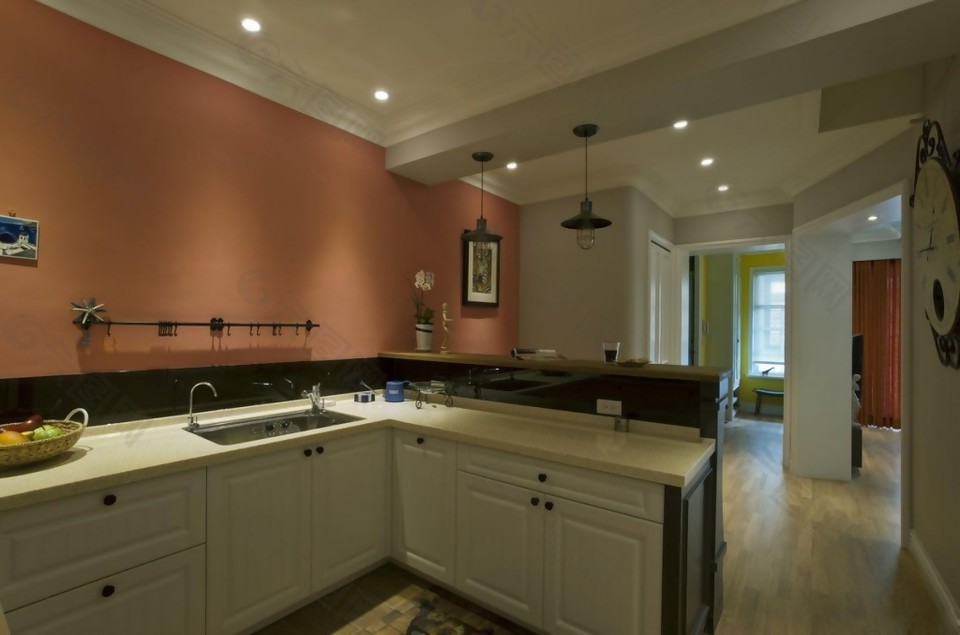 现代简约风室内设计厨房暖色调效果图