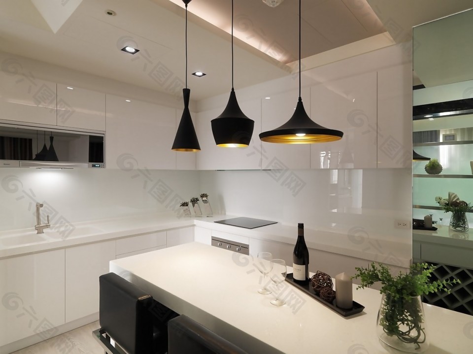 现代简约风室内设计厨房吊灯效果图