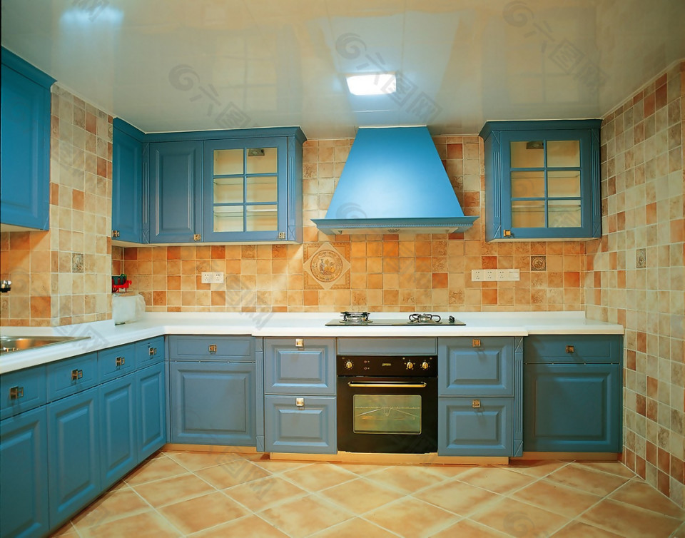 简约风室内设计蓝色调厨房效果图