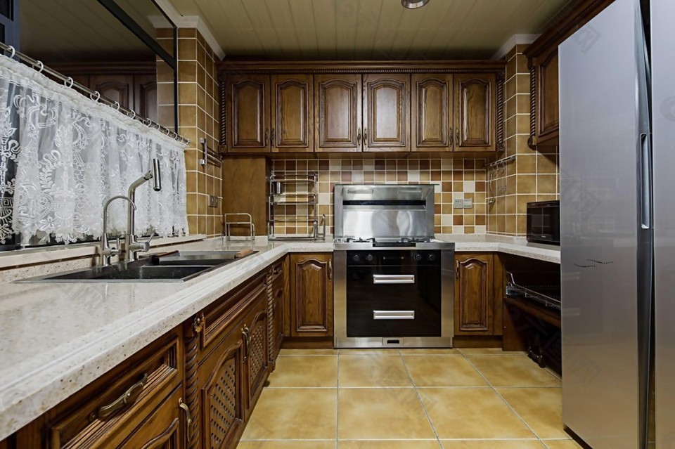 欧式简约风室内设计厨房大理石地砖效果图