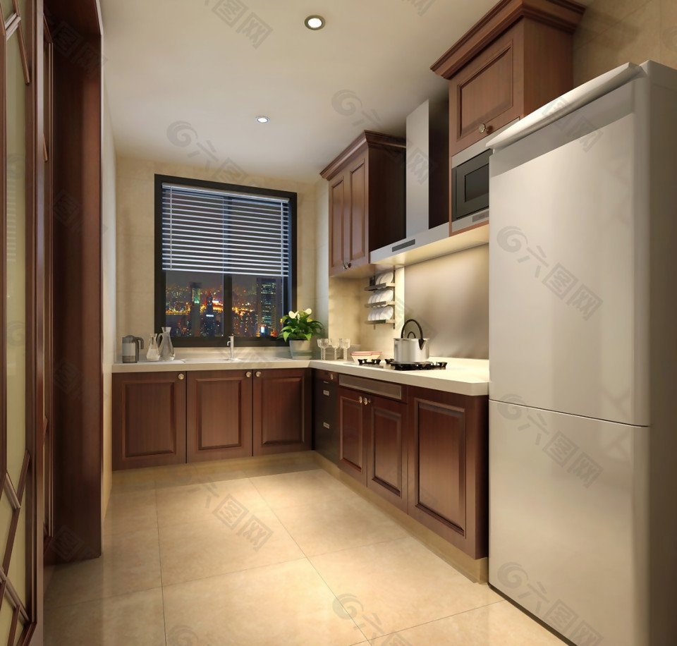 L型欧式简约风室内设计厨房效果图