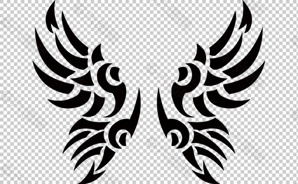 对称翅膀部落纹身免抠png透明图层素材