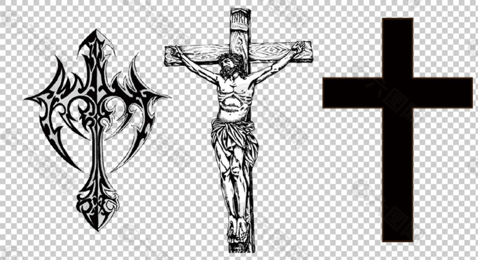 创意十字架纹身图案免抠png透明图层素材