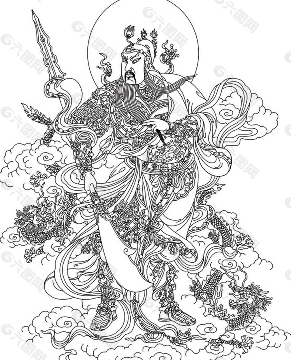 威武关二爷持宝剑效果图玄关装饰