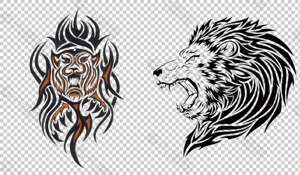 老虎纹身图案免抠png透明图层素材