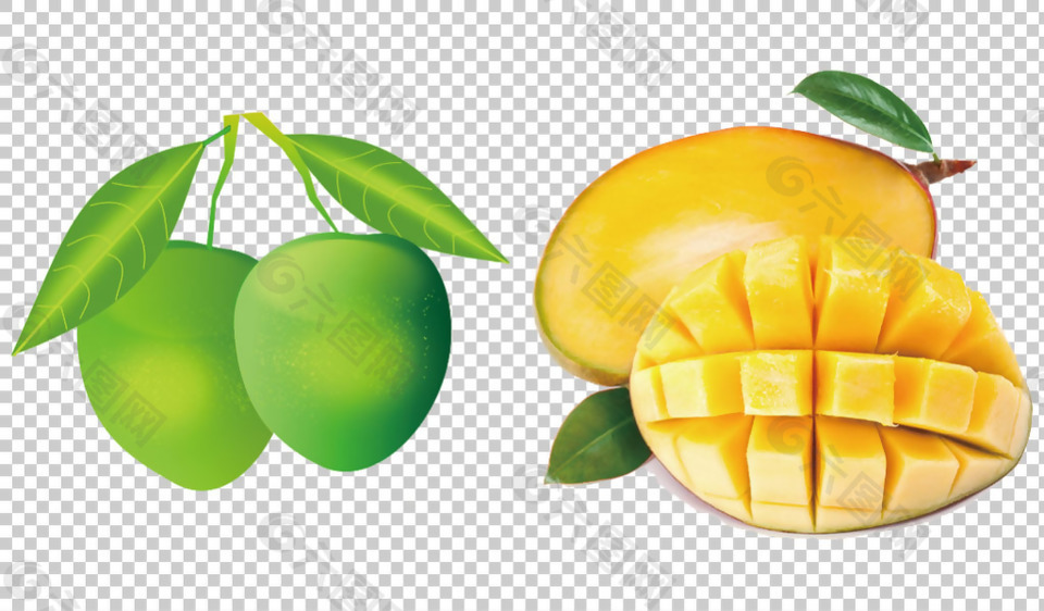 绿色芒果切开的芒果免抠png透明图层素材