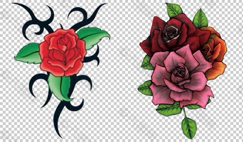 手绘红色玫瑰纹身免抠png透明图层素材