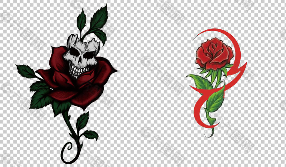 手绘漂亮玫瑰纹身免抠png透明图层素材