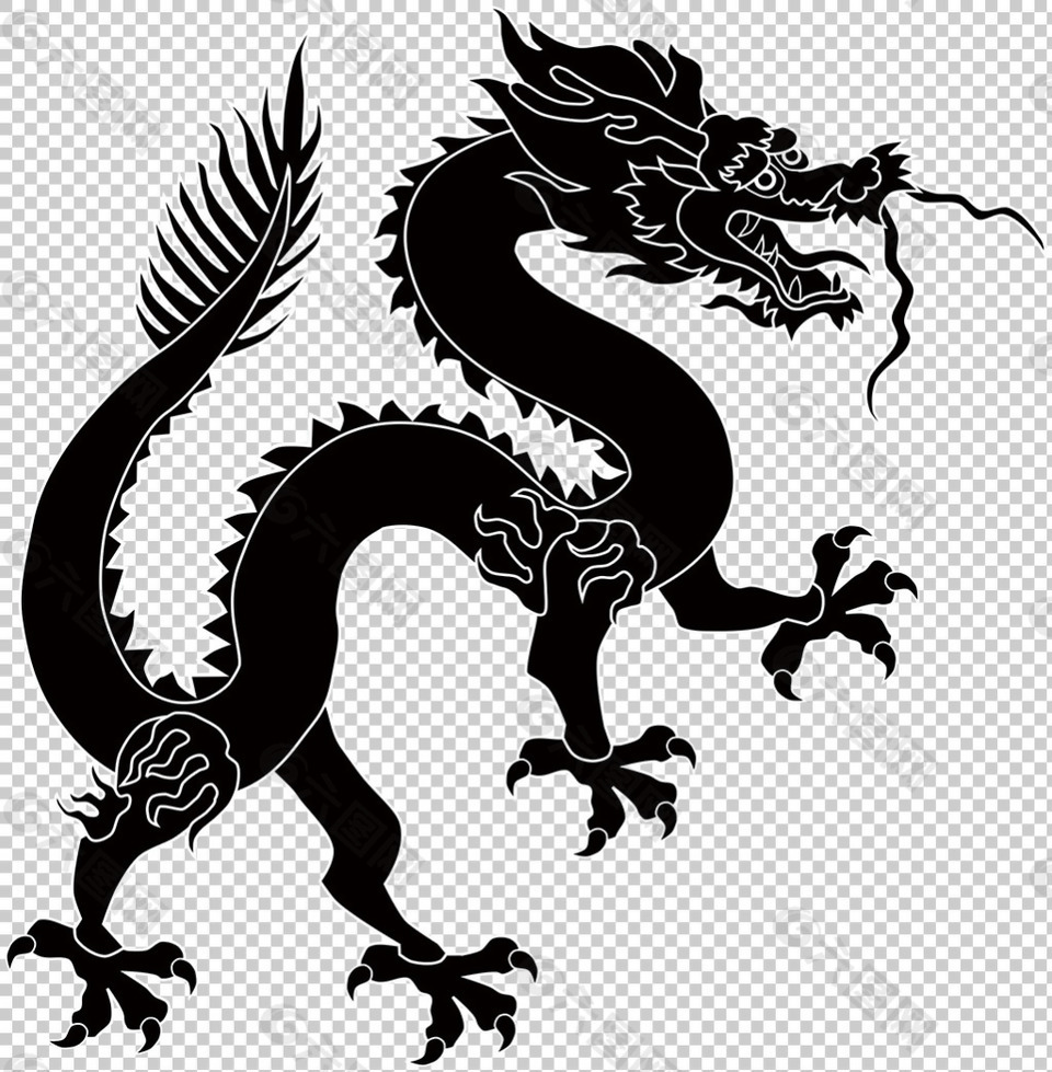 黑色中国龙图案免抠png透明图层素材设计元素素材免费下载(图片编号