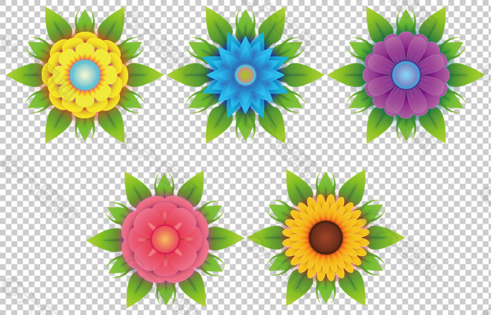 彩色圆形装饰花朵免抠png透明图层素材