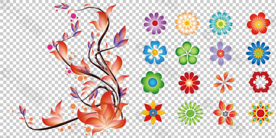 漂亮彩色装饰花朵免抠png透明图层素材