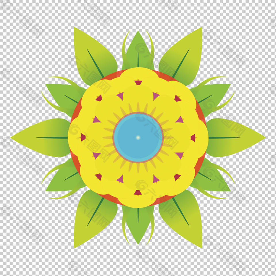 黄色圆形装饰花朵免抠png透明图层素材