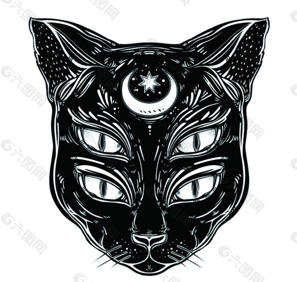 个性暗黑猫鼬4眼猫，印花图案