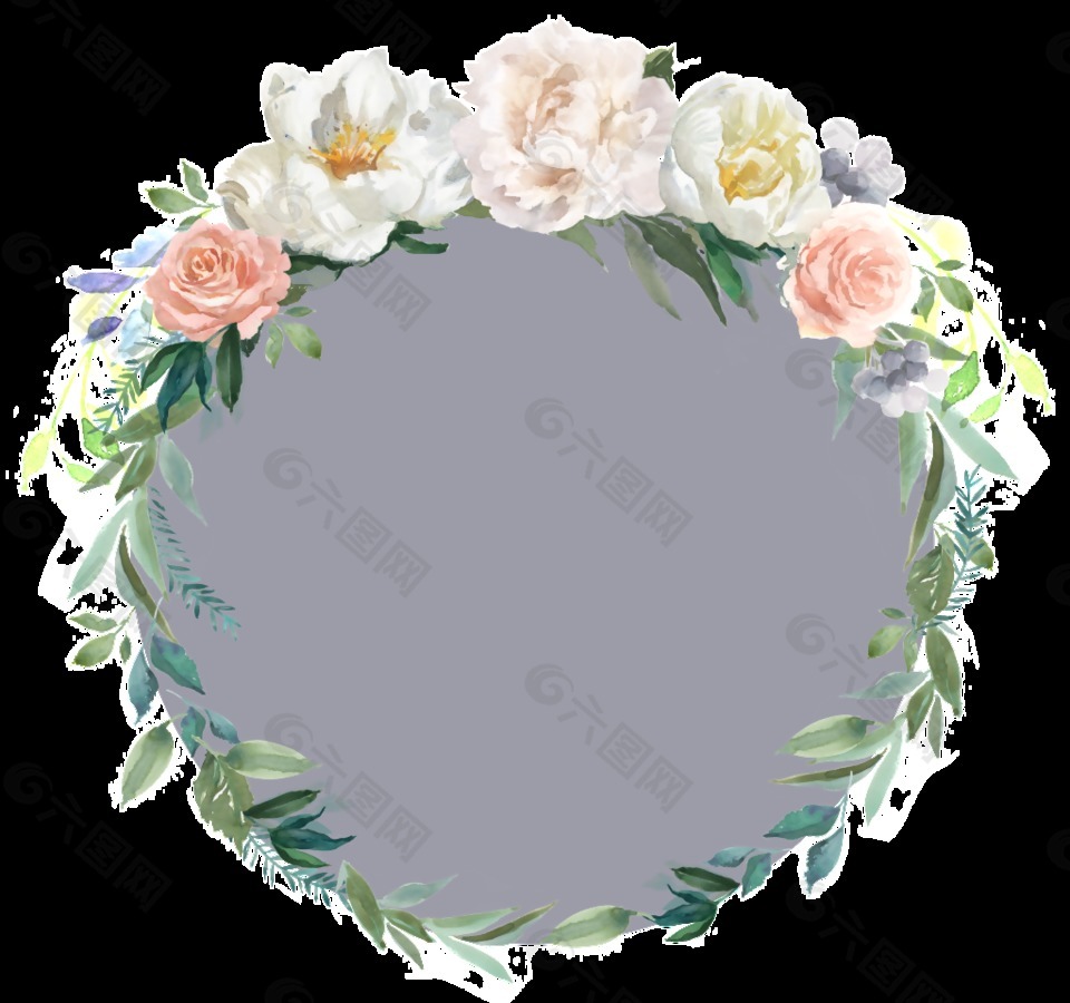 圆形花环花朵透明边框