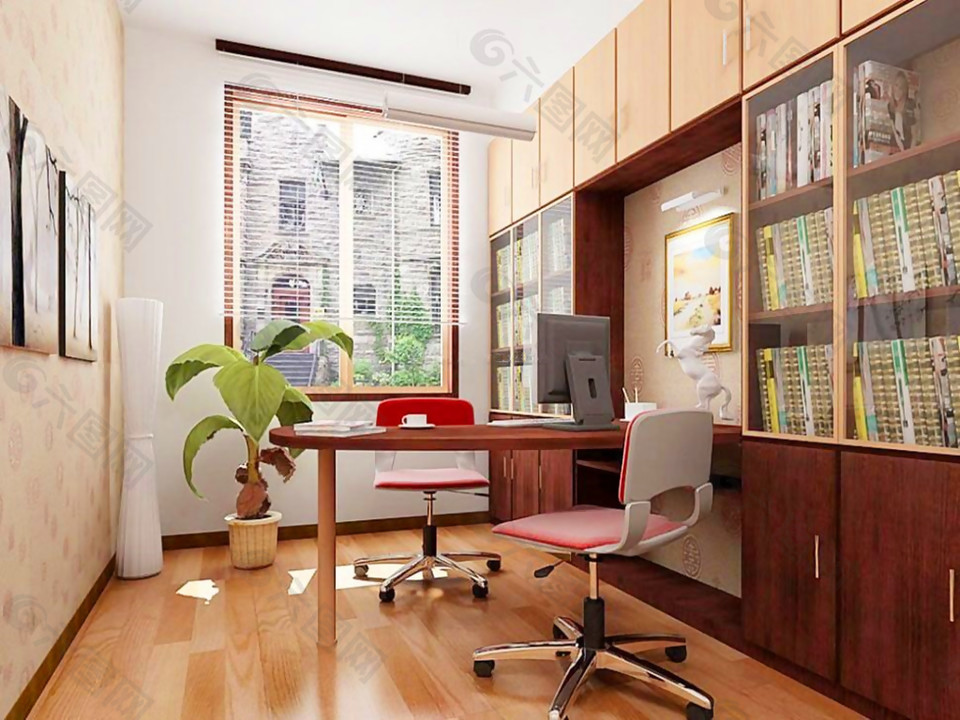 8平米新中式小书房装饰装修效果图