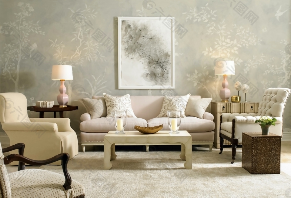 现代简约欧式客厅沙发装饰画效果图