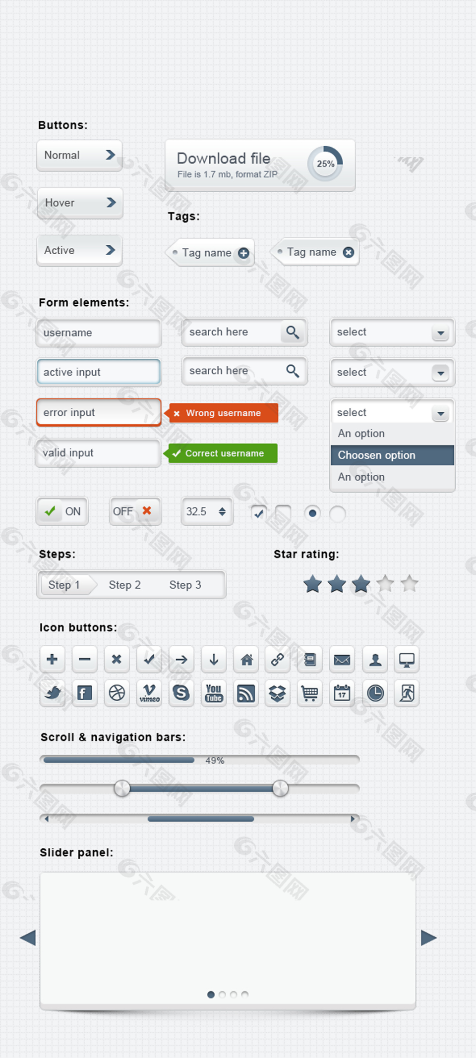 网页搜索框按钮进度条图标素材