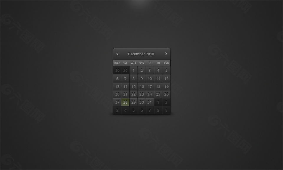 黑色的网页手机日历设计