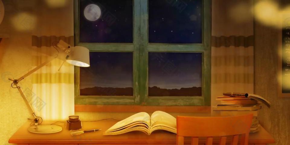 唯美晚上美景窗前书房动态视频素材