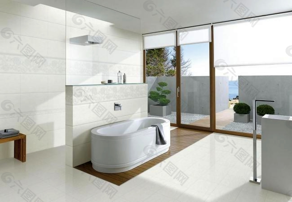 白色室内设计家装卫浴地砖装修效果图