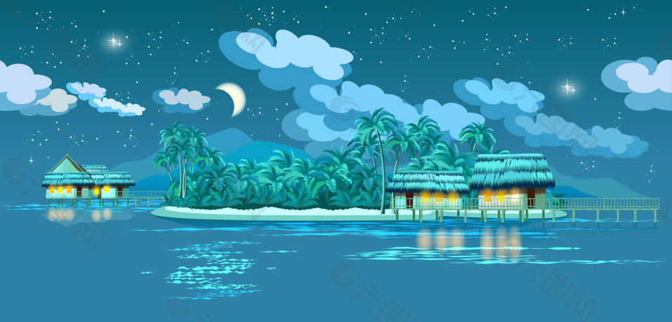椰子树沙滩景色背景图片