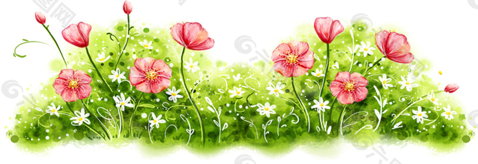 水彩花丛png元素素材