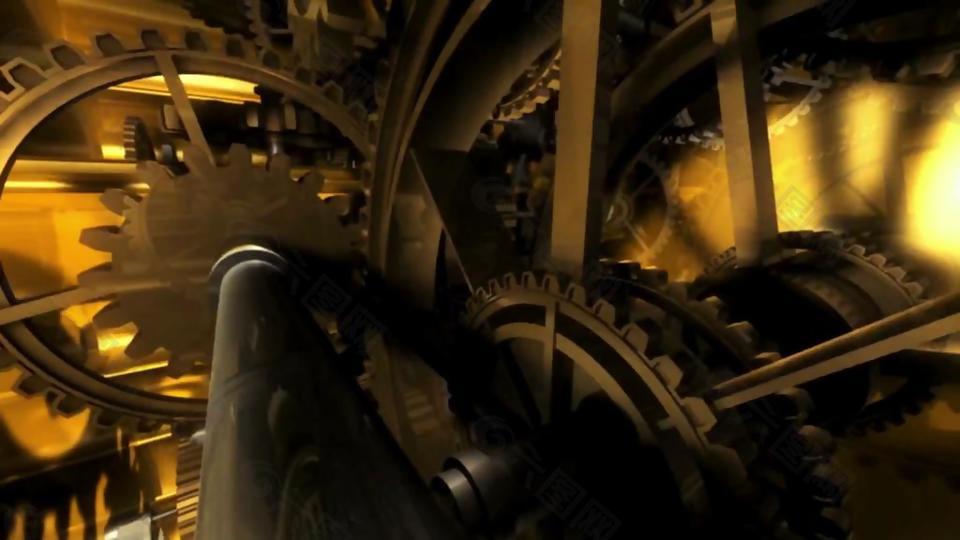 金黄齿轮运作机械化内部结构视频素材